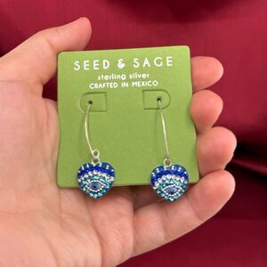 Seed & Sage Sterling Silver Evil Eye Heart Earrings